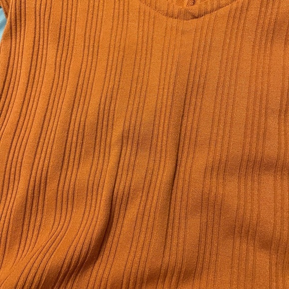 PUFF SHORT SLEEVE MIDCALF DRESS women size S vertical ribbing cinnamon/chestnuts - Picture 12 of 12